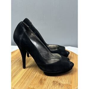 Guess Black Platform Stiletto Pumps Womens Size 6.5M High Heels Velvet Y2K